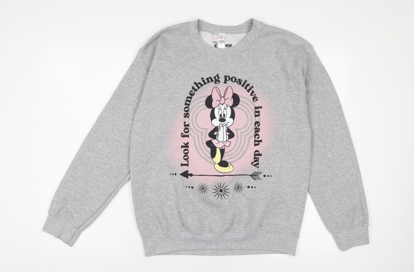 Minnie Mouse Womens Grey Cotton Pullover Sweatshirt Size S Pullover