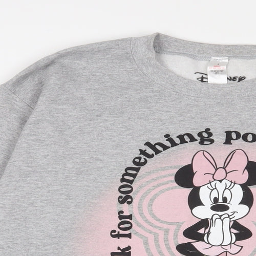 Minnie Mouse Womens Grey Cotton Pullover Sweatshirt Size S Pullover