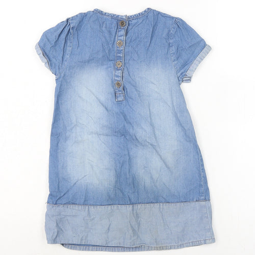F&F Girls Blue Cotton A-Line Size 4-5 Years Cowl Neck Button