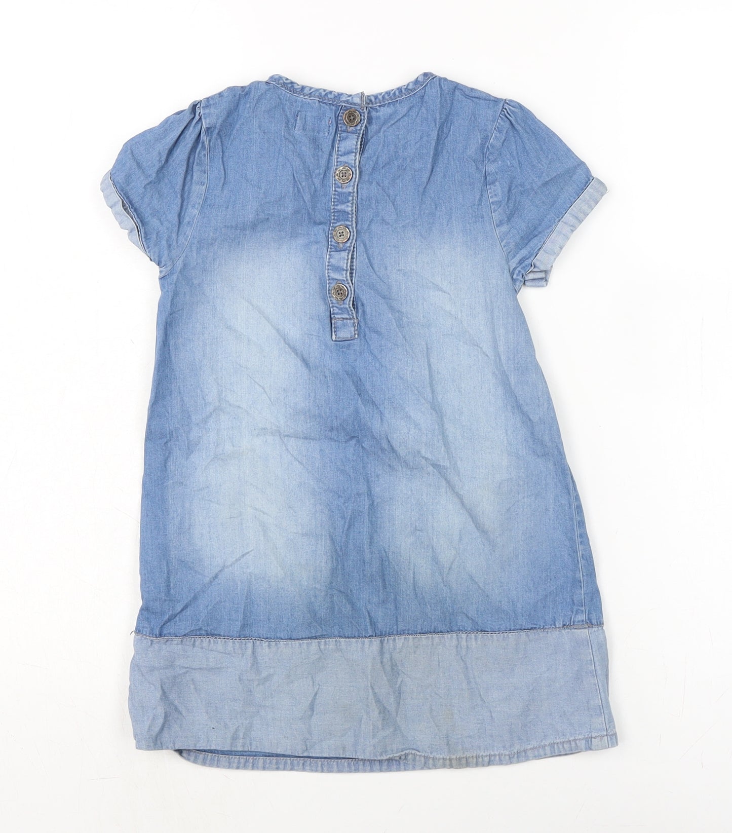 F&F Girls Blue Cotton A-Line Size 4-5 Years Cowl Neck Button