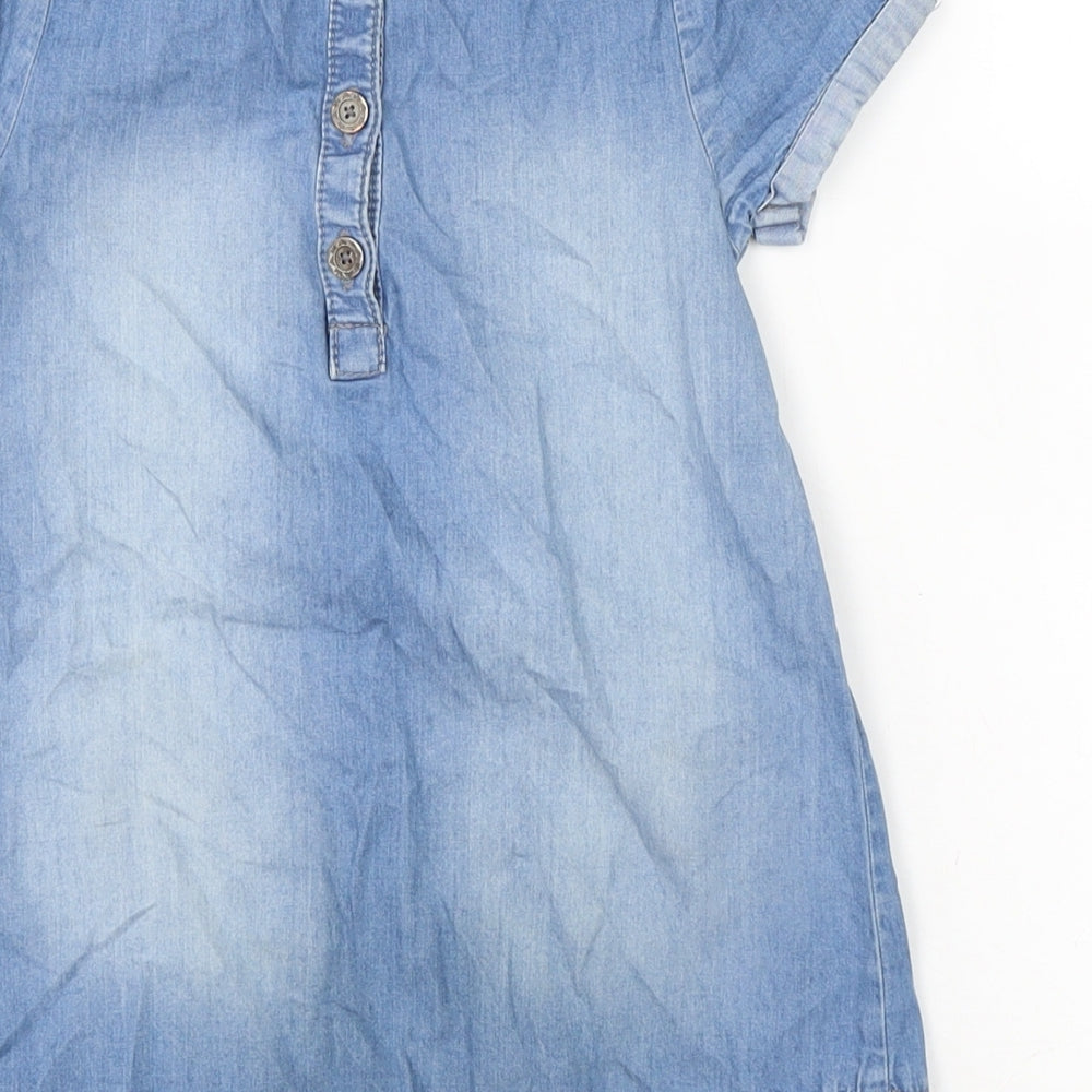 F&F Girls Blue Cotton A-Line Size 4-5 Years Cowl Neck Button
