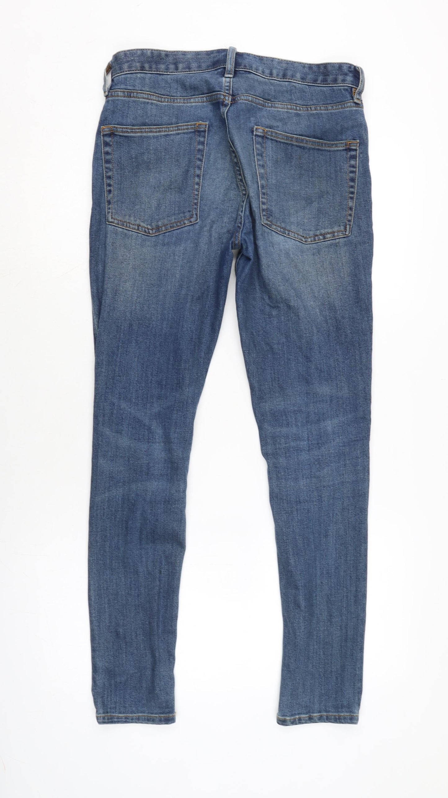 Topman Mens Blue Cotton Blend Tapered Jeans Size 32 in L28 in Regular Zip