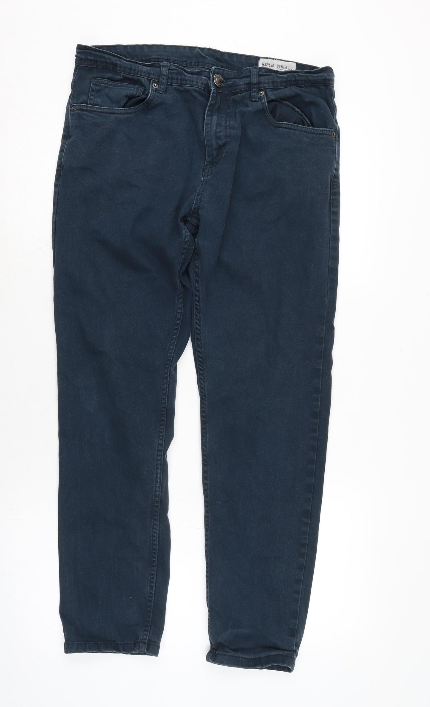 Denim & Co. Mens Blue Cotton Blend Straight Jeans Size 32 in L28 in Regular Zip