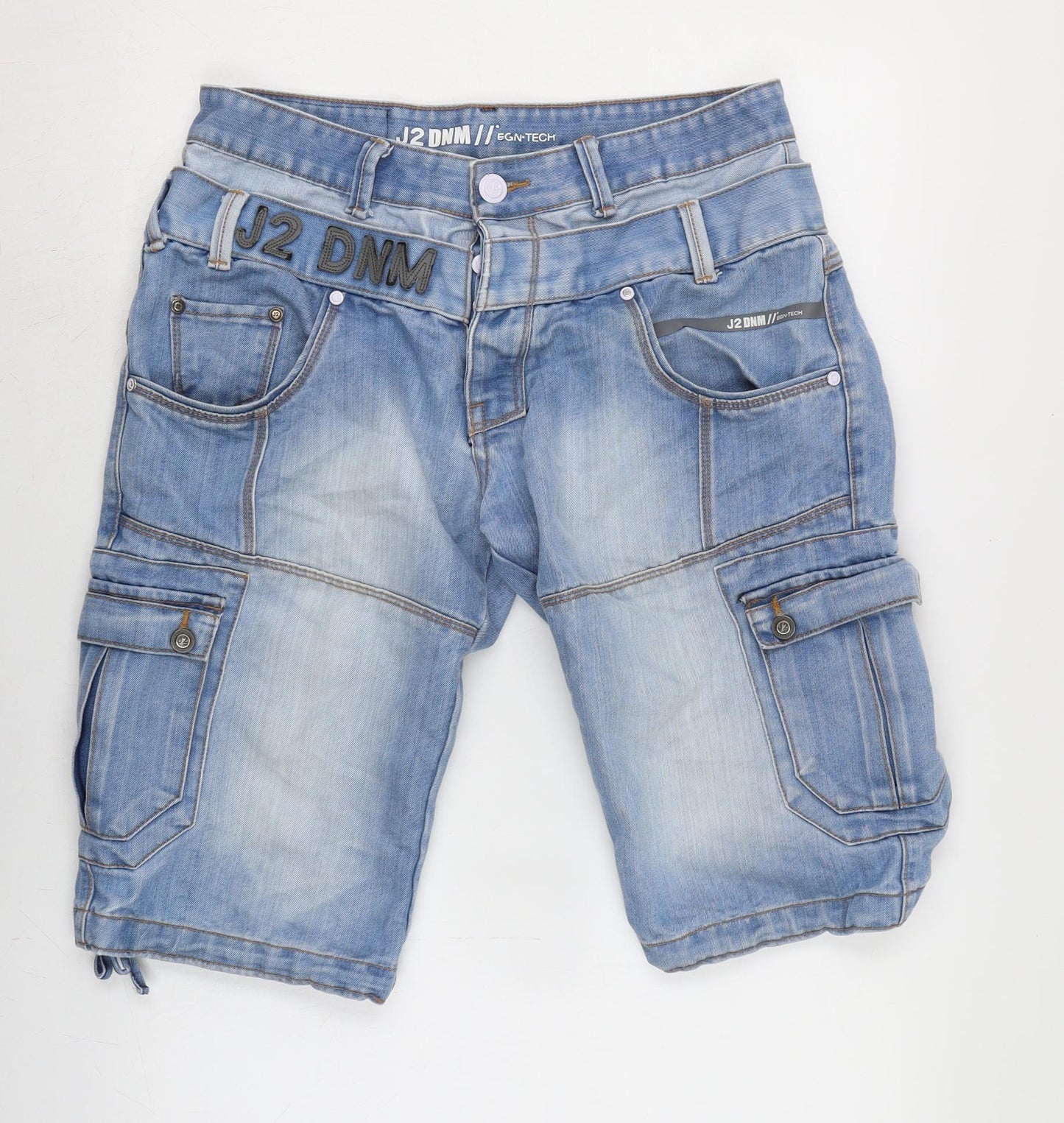 J2Denim Mens Blue Cotton Cargo Shorts Size 32 in L15 in Regular Button