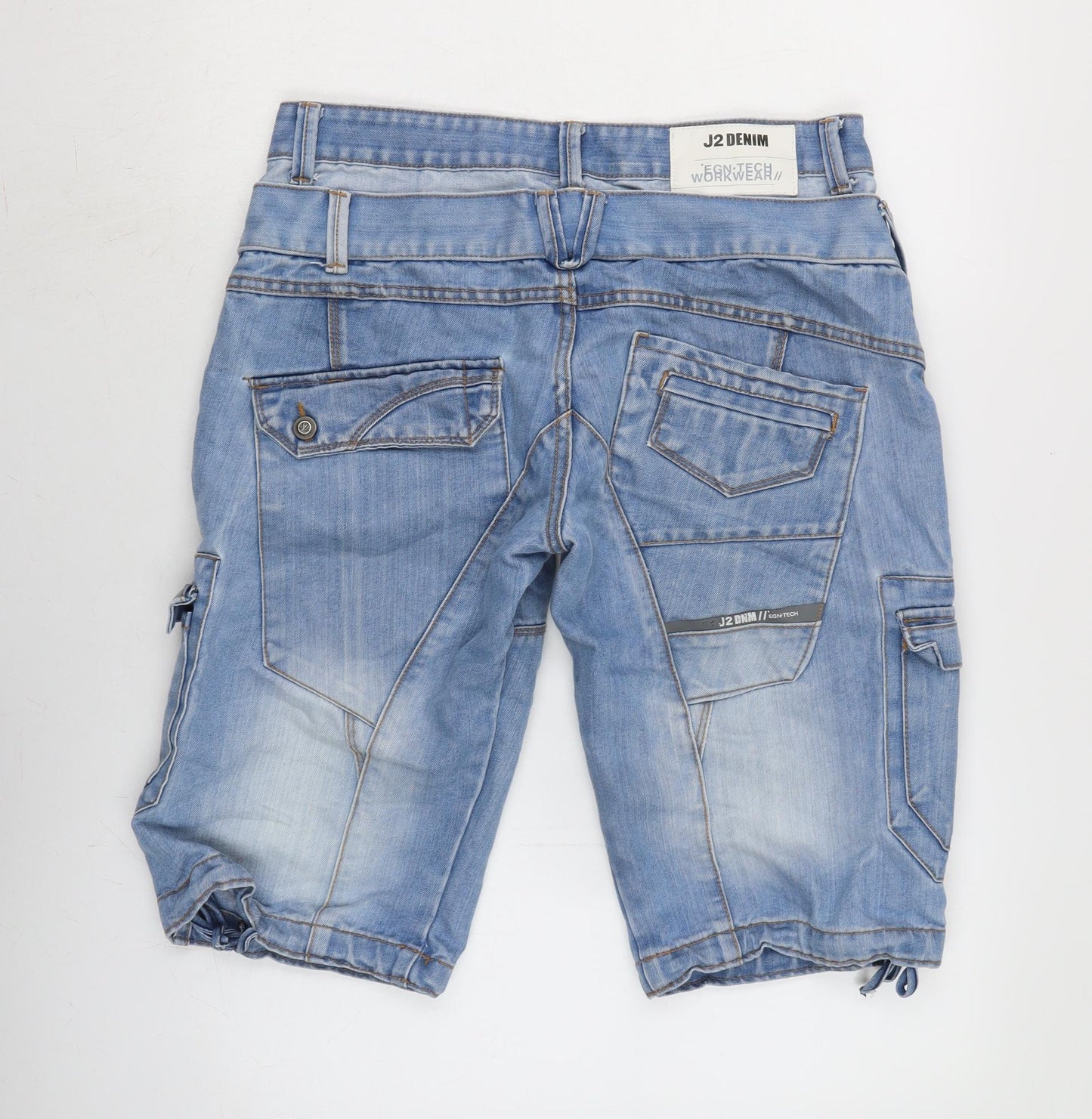 J2Denim Mens Blue Cotton Cargo Shorts Size 32 in L15 in Regular Button
