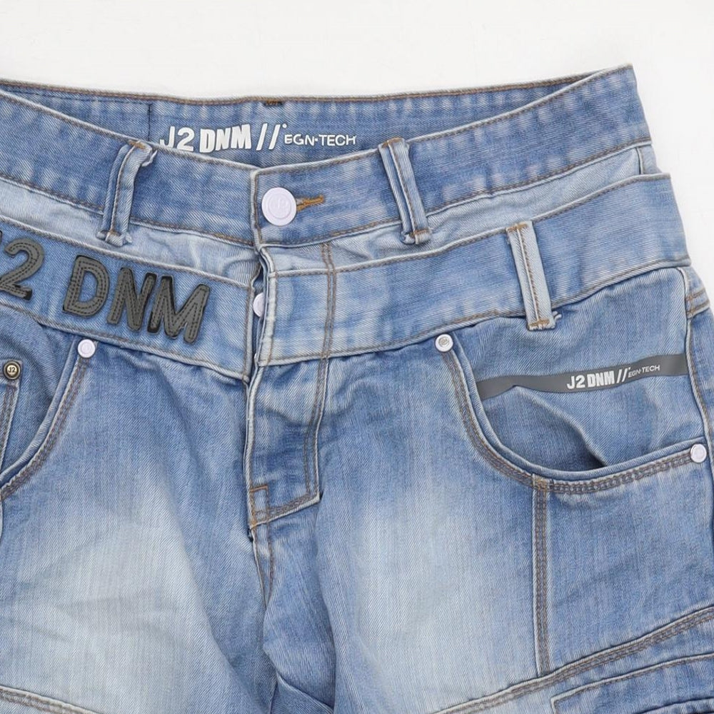 J2Denim Mens Blue Cotton Cargo Shorts Size 32 in L15 in Regular Button