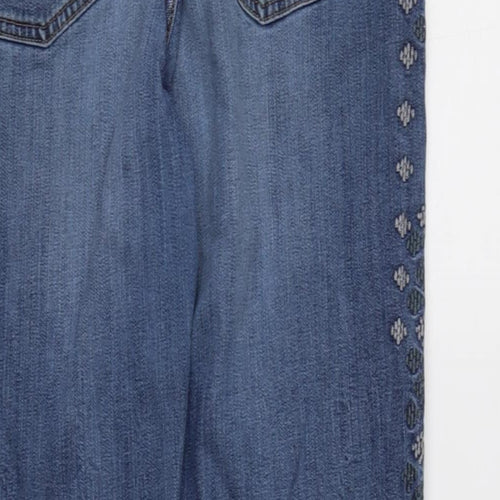 Marks and Spencer Womens Blue Cotton Blend Straight Jeans Size 12 L29 in Regular Zip - Detailed pattern to side.