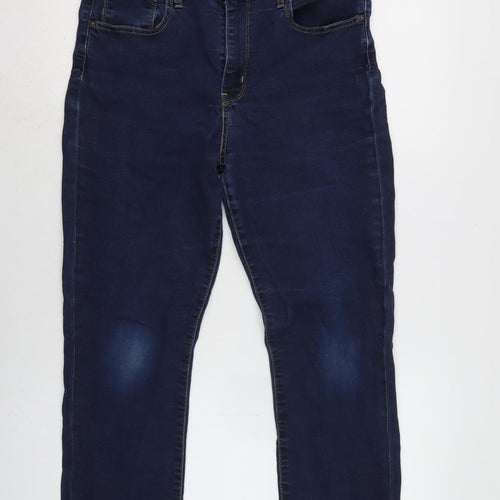 Levis Womens Blue Cotton Blend Straight Jeans Size 30 in L26 in Regular Zip - Raw / tape effect hem.