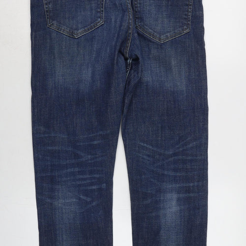 New Look Mens Blue Cotton Blend Straight Jeans Size 32 in L27 in Regular Button - Raw Hem