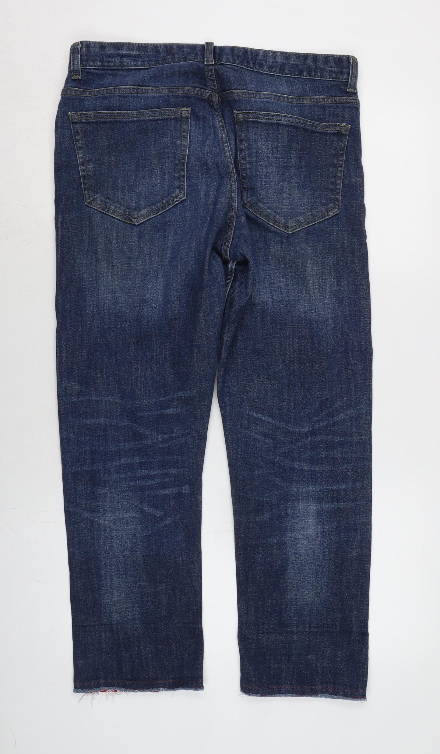 New Look Mens Blue Cotton Blend Straight Jeans Size 32 in L27 in Regular Button - Raw Hem