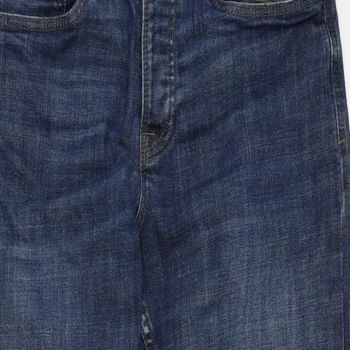 New Look Mens Blue Cotton Blend Straight Jeans Size 32 in L27 in Regular Button - Raw Hem