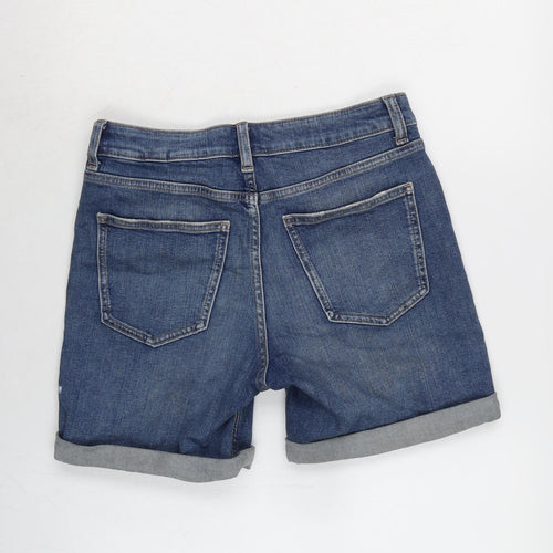 Marks and Spencer Womens Blue Cotton Boyfriend Shorts Size 8 Extra-Slim Zip - Distressed.