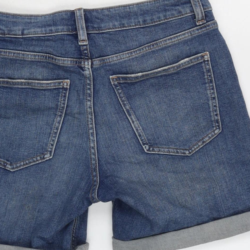 Marks and Spencer Womens Blue Cotton Boyfriend Shorts Size 8 Extra-Slim Zip - Distressed.