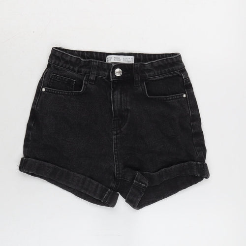 Denim & Co. Girls Black Cotton Boyfriend Shorts Size 9-10 Years Regular Zip