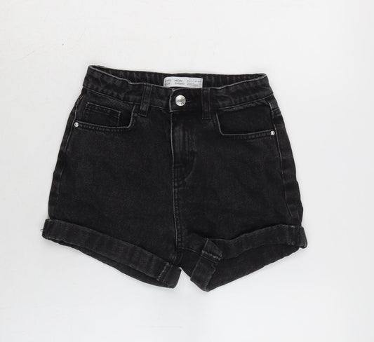 Denim & Co. Girls Black Cotton Boyfriend Shorts Size 9-10 Years Regular Zip