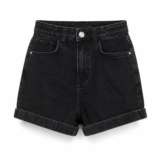 Denim & Co. Girls Black Cotton Boyfriend Shorts Size 9-10 Years Regular Zip