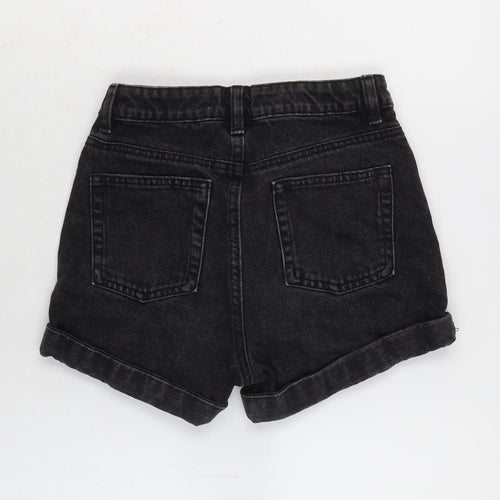 Denim & Co. Girls Black Cotton Boyfriend Shorts Size 9-10 Years Regular Zip