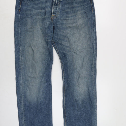 Levis Mens Blue Cotton Straight Jeans Size 33 in L30 in Regular Button