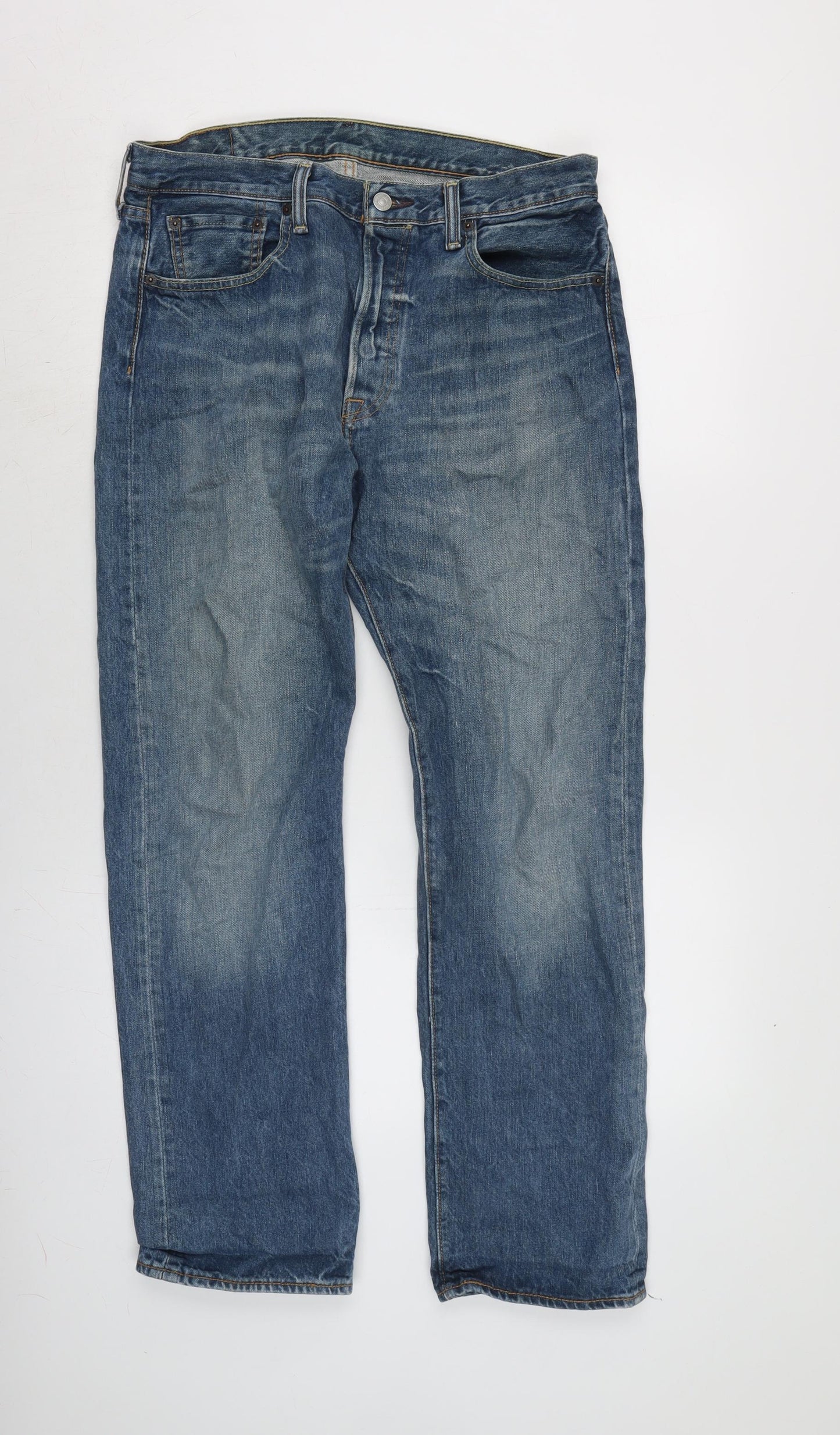 Levis Mens Blue Cotton Straight Jeans Size 33 in L30 in Regular Button