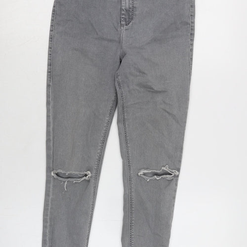 Topshop Womens Grey Cotton Blend Tapered Jeans Size 27 in L25 in Regular Zip