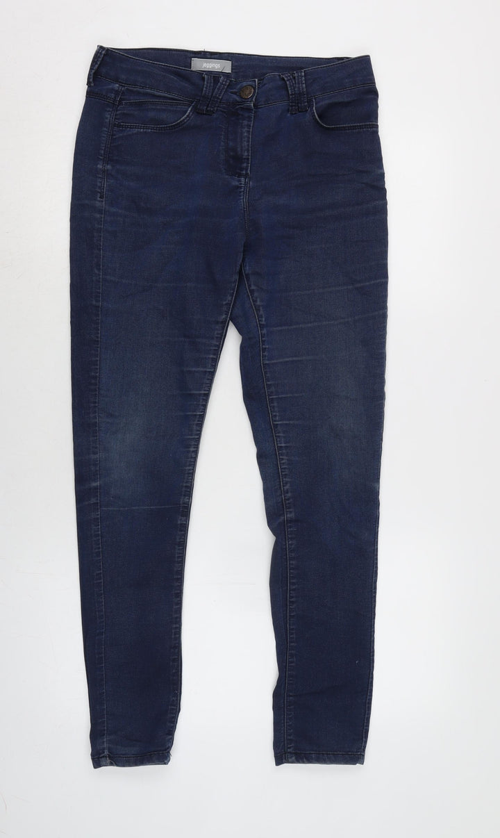 Marks and Spencer Womens Blue Cotton Blend Tapered Jeans Size 10 L28 in Regular Zip