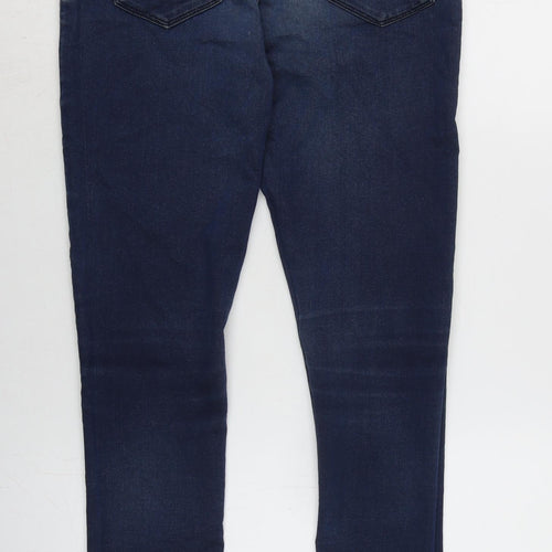 Marks and Spencer Womens Blue Cotton Blend Tapered Jeans Size 10 L28 in Regular Zip