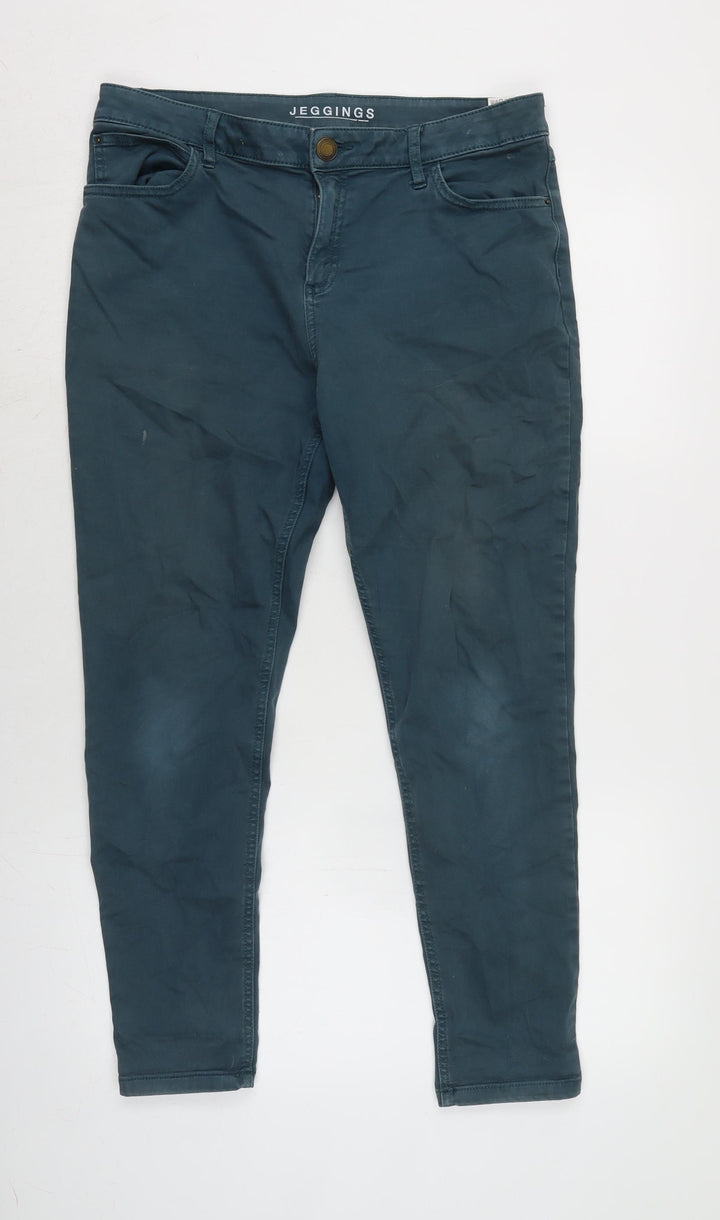 Marks and Spencer Womens Blue Cotton Blend Tapered Jeans Size 14 L26 in Regular Zip