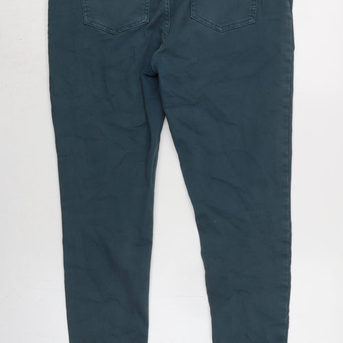Marks and Spencer Womens Blue Cotton Blend Tapered Jeans Size 14 L26 in Regular Zip