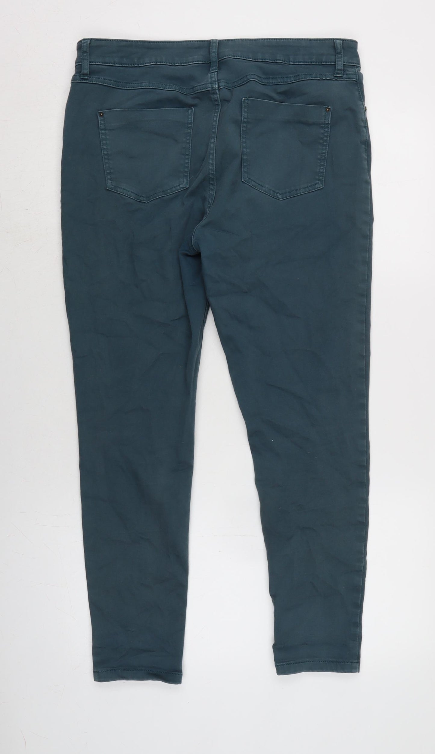 Marks and Spencer Womens Blue Cotton Blend Tapered Jeans Size 14 L26 in Regular Zip