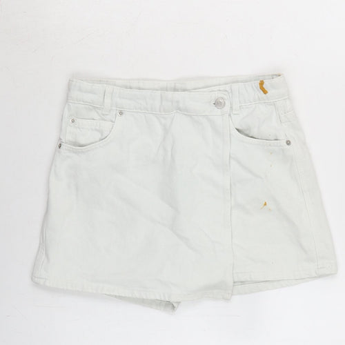 Marks and Spencer Girls Blue Cotton A-Line Skort Size 12-13 Years Regular Tie