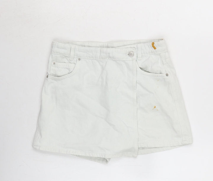 Marks and Spencer Girls Blue Cotton A-Line Skort Size 12-13 Years Regular Tie