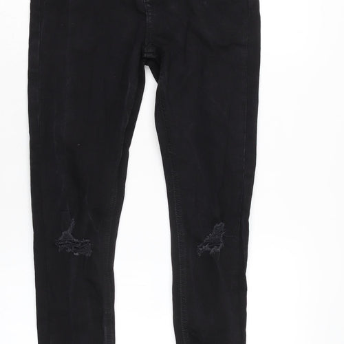 Miss Selfridge Womens Black Cotton Blend Tapered Jeans Size 10 L26.5 in Regular Zip
