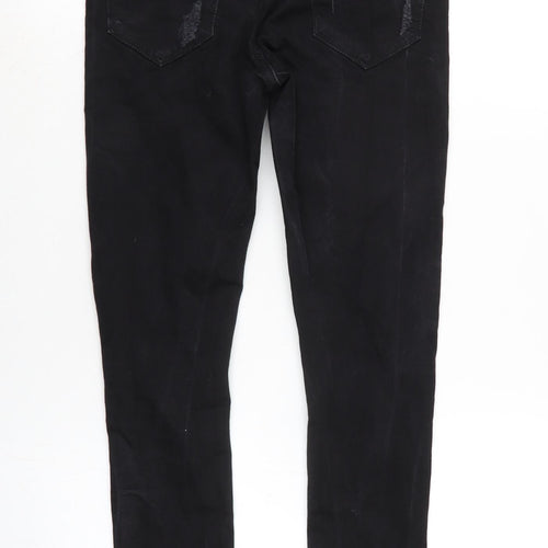 Miss Selfridge Womens Black Cotton Blend Tapered Jeans Size 10 L26.5 in Regular Zip