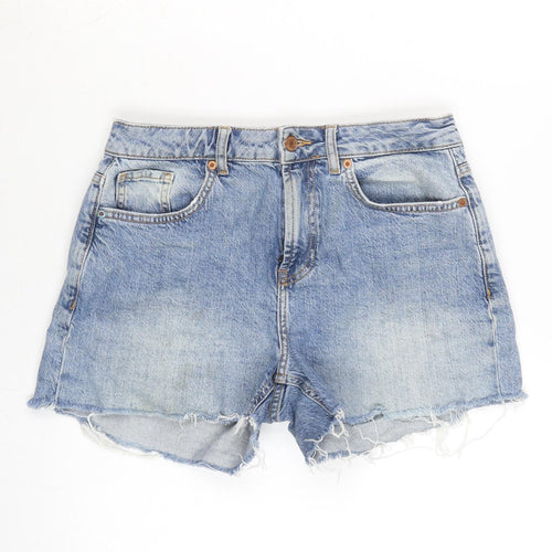 New Look Womens Blue Cotton Cut-Off Shorts Size 10 Extra-Slim Zip