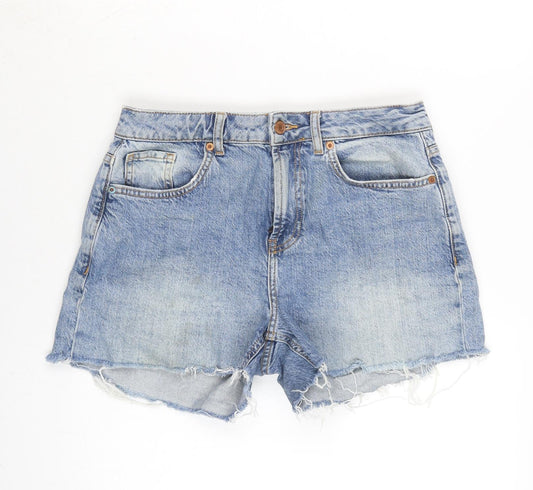 New Look Womens Blue Cotton Cut-Off Shorts Size 10 Extra-Slim Zip