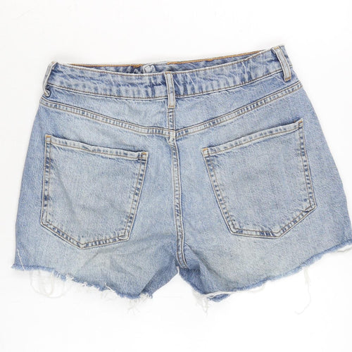 New Look Womens Blue Cotton Cut-Off Shorts Size 10 Extra-Slim Zip