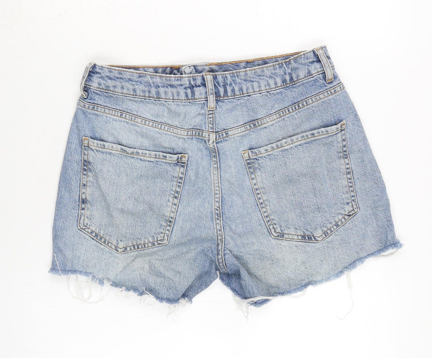 New Look Womens Blue Cotton Cut-Off Shorts Size 10 Extra-Slim Zip