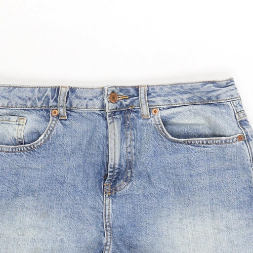 New Look Womens Blue Cotton Cut-Off Shorts Size 10 Extra-Slim Zip