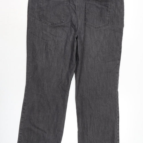 Marks and Spencer Womens Grey Cotton Trousers Size 16 L26.5 in Regular Zip