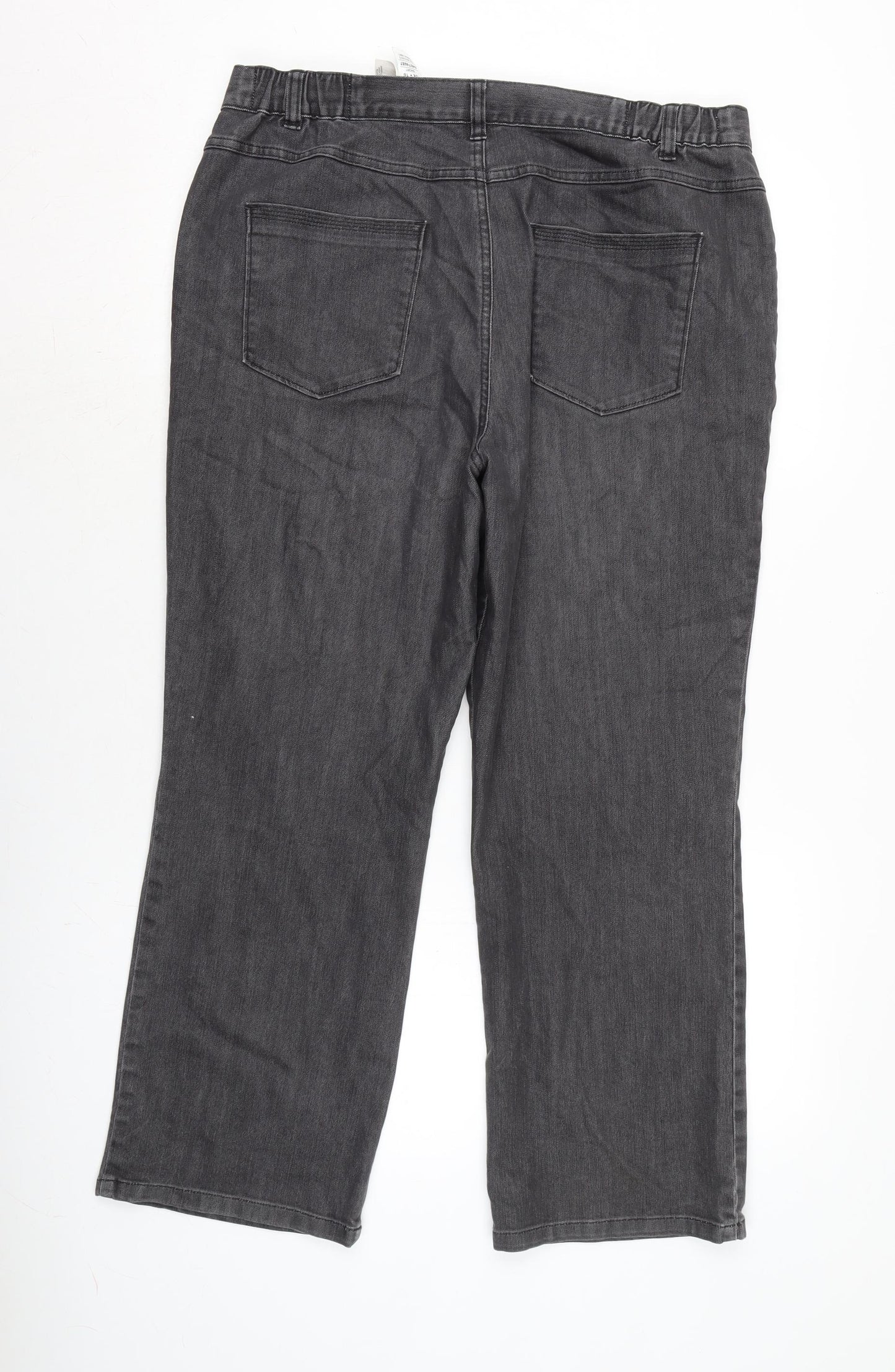 Marks and Spencer Womens Grey Cotton Trousers Size 16 L26.5 in Regular Zip