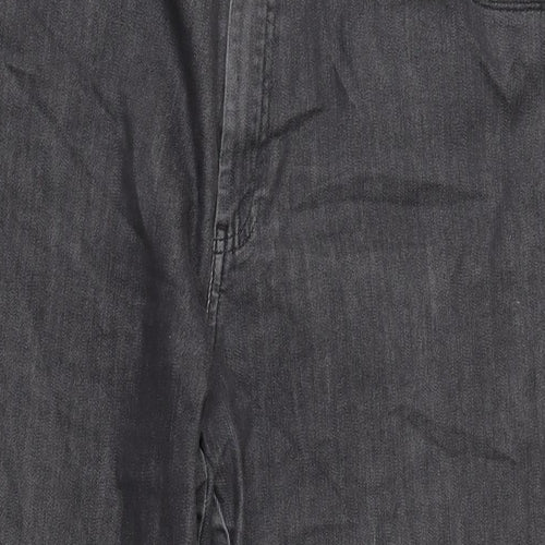 Marks and Spencer Womens Grey Cotton Trousers Size 16 L26.5 in Regular Zip