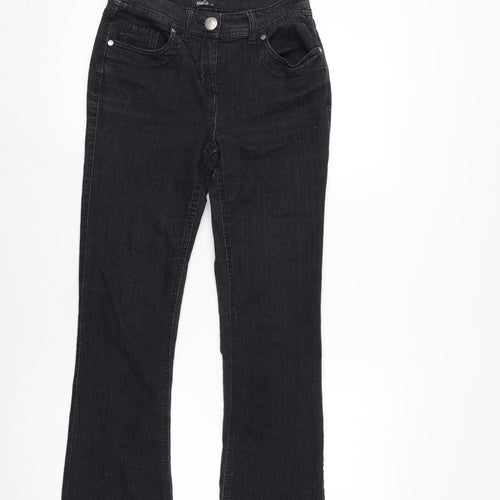 M&Co Womens Black Cotton Blend Bootcut Jeans Size 8 L28 in Regular Zip