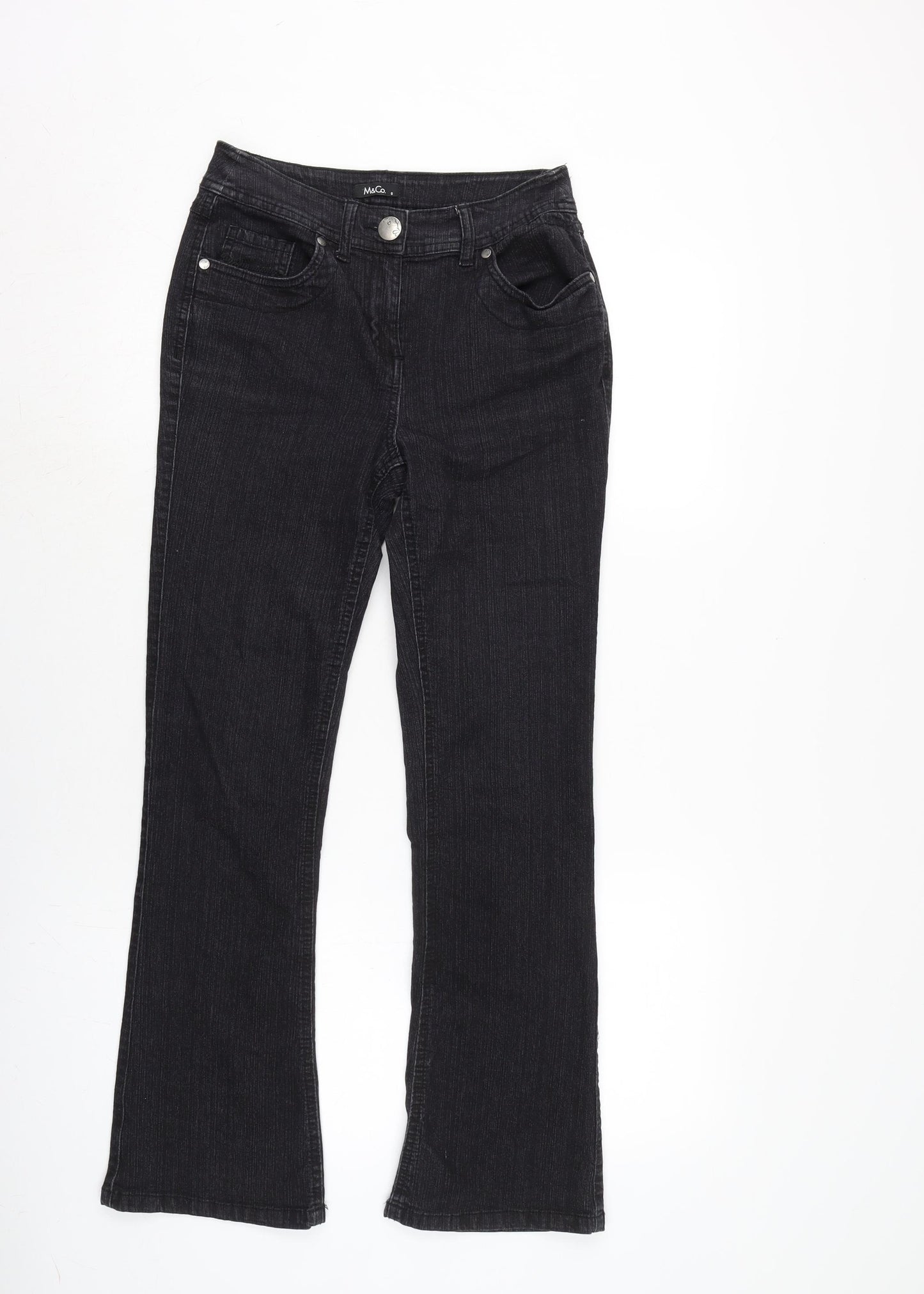 M&Co Womens Black Cotton Blend Bootcut Jeans Size 8 L28 in Regular Zip
