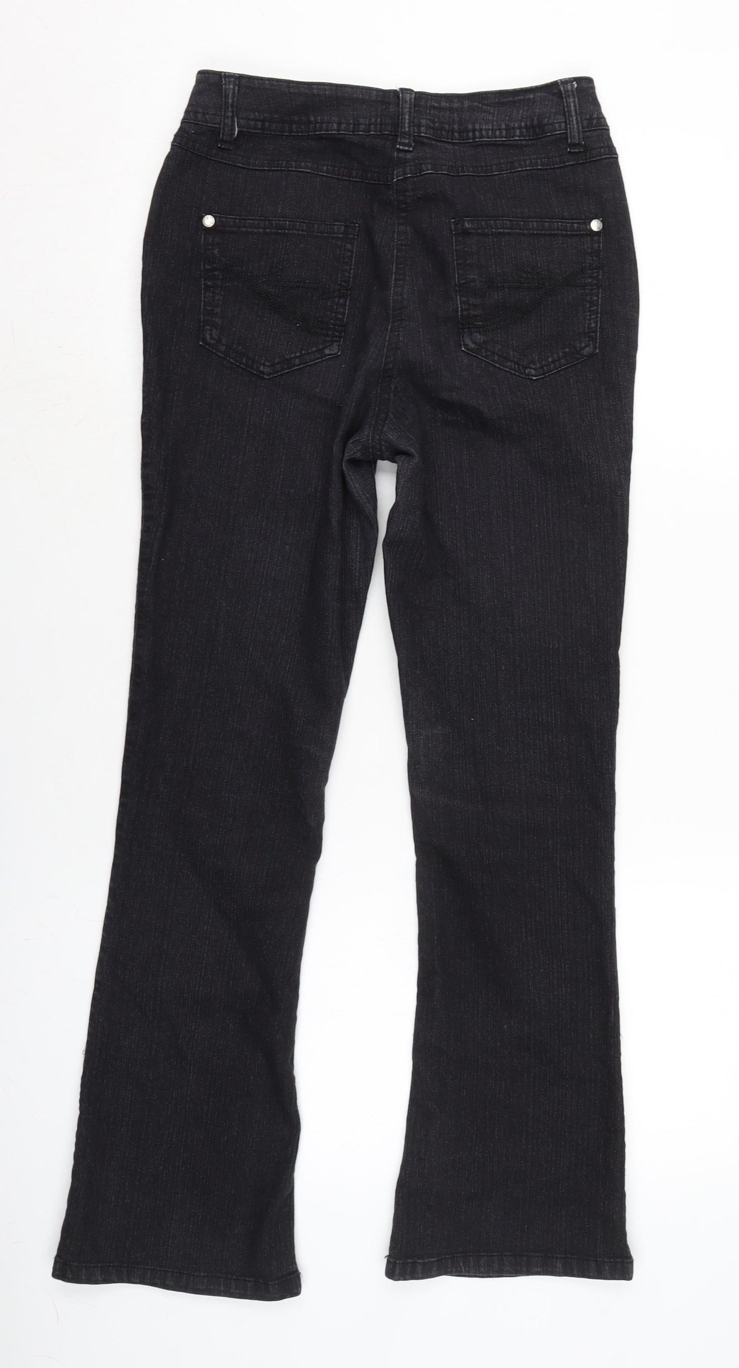 M&Co Womens Black Cotton Blend Bootcut Jeans Size 8 L28 in Regular Zip