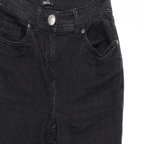 M&Co Womens Black Cotton Blend Bootcut Jeans Size 8 L28 in Regular Zip