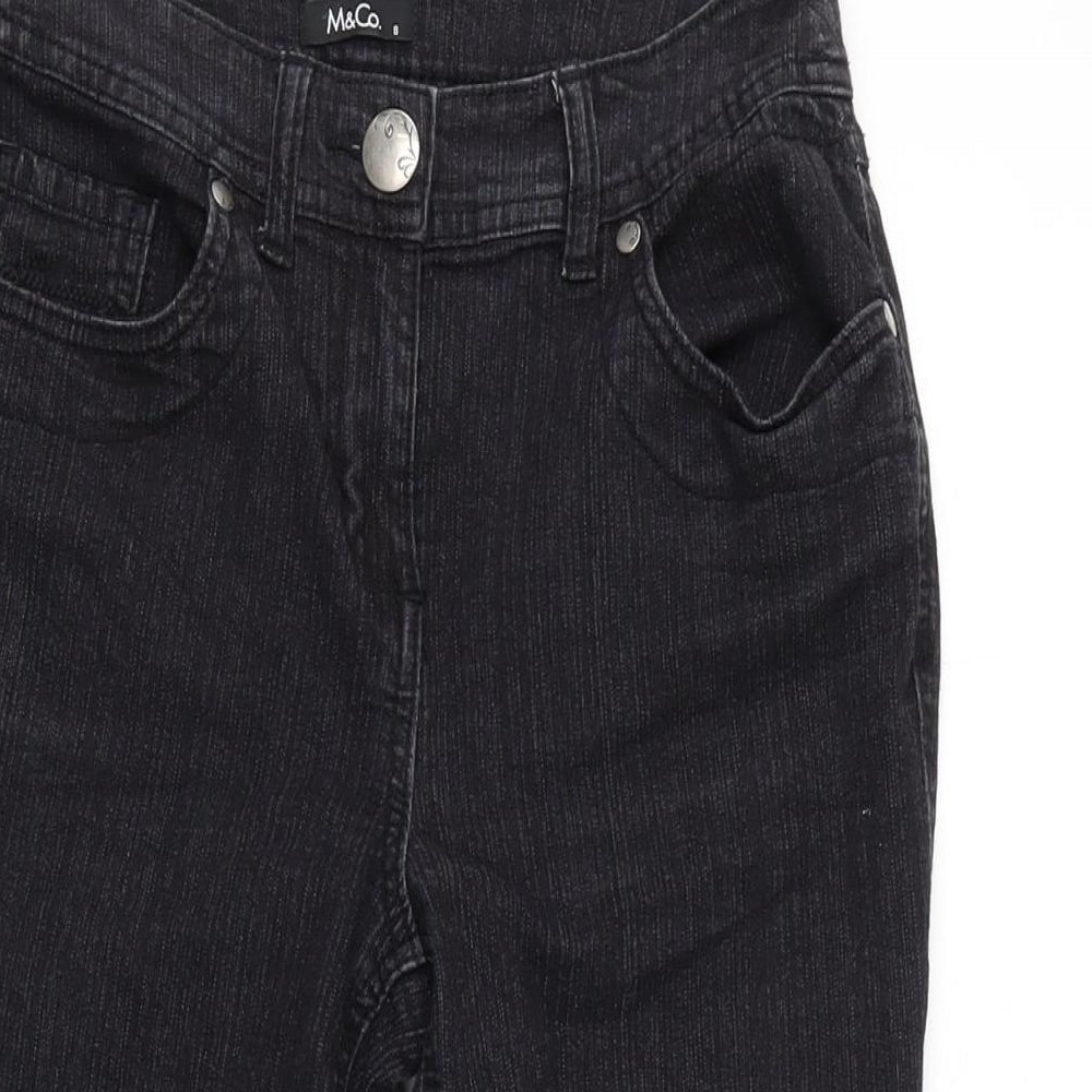 M&Co Womens Black Cotton Blend Bootcut Jeans Size 8 L28 in Regular Zip