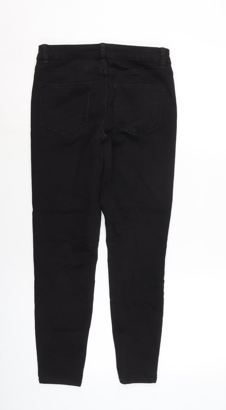 Denim & Co. Womens Black Cotton Blend Tapered Jeans Size 12 L26 in Regular Zip - Raw Hem