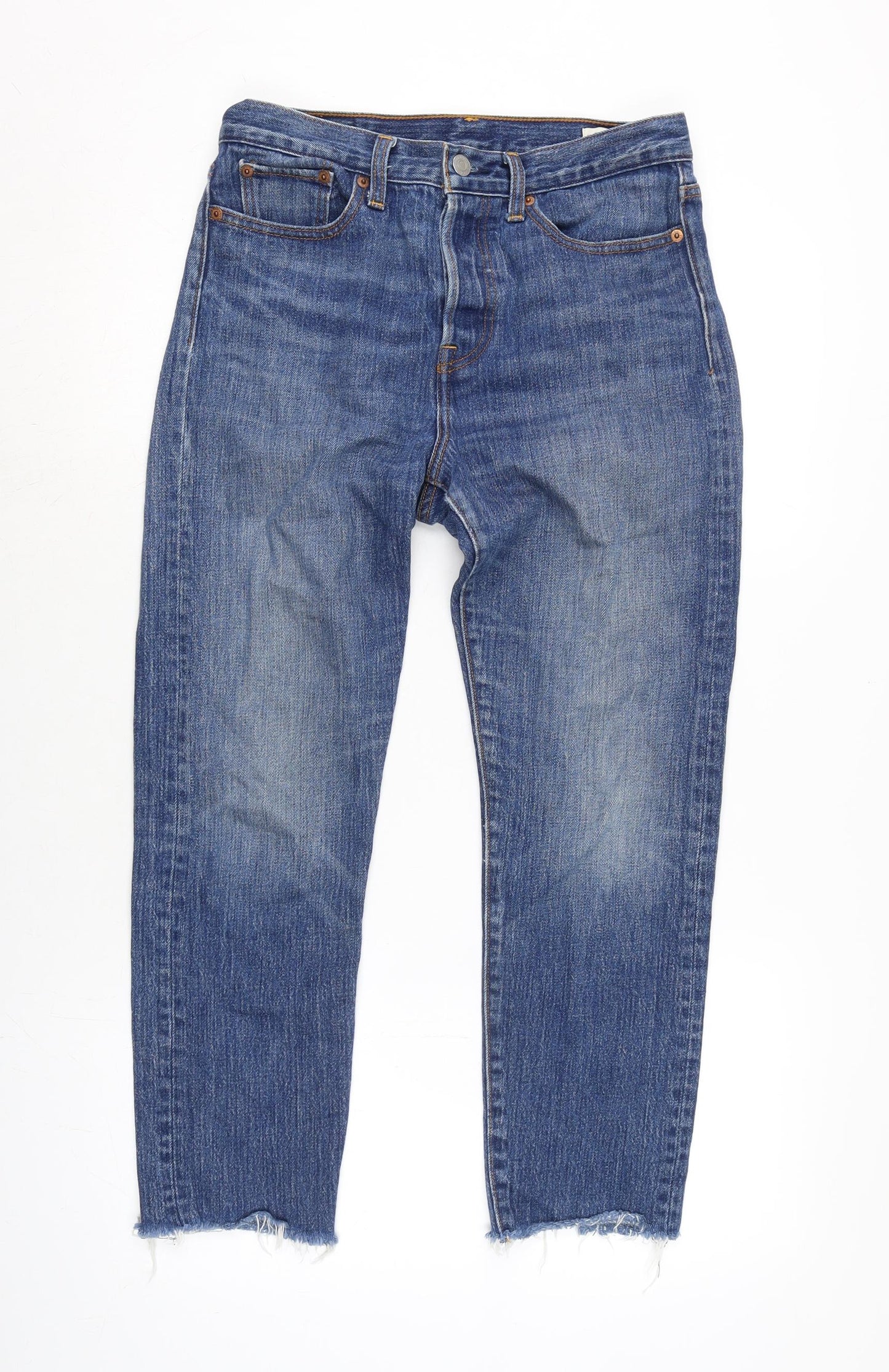 Levis Womens Blue Cotton Skinny Jeans Size 30 in L25 in Regular Button - Raw Hem.