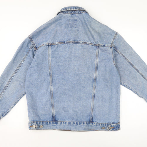 Bershaka Mens Blue Biker Jacket Size S Button - Distressed.