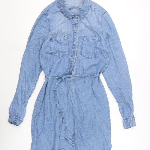 George Womens Blue Cotton Shirt Dress Size 8 Collared Button